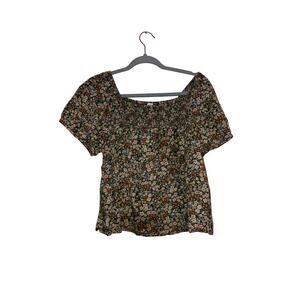 💥 Old Navy Green Floral Smocked Square Neck Peasant Top Small